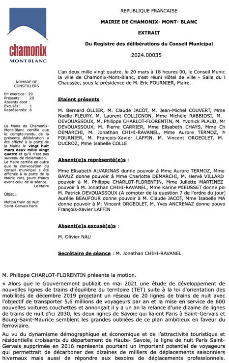 Motion votée par le conseil municipal de Chamonix