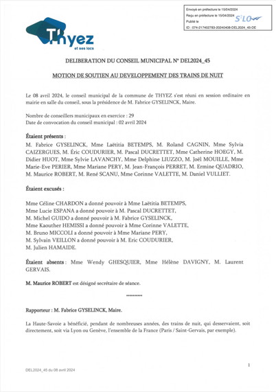 Motion votée par le conseil municipal de Thyez