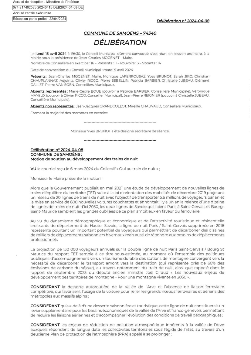 Motion votée par le conseil municipal de Samoëns